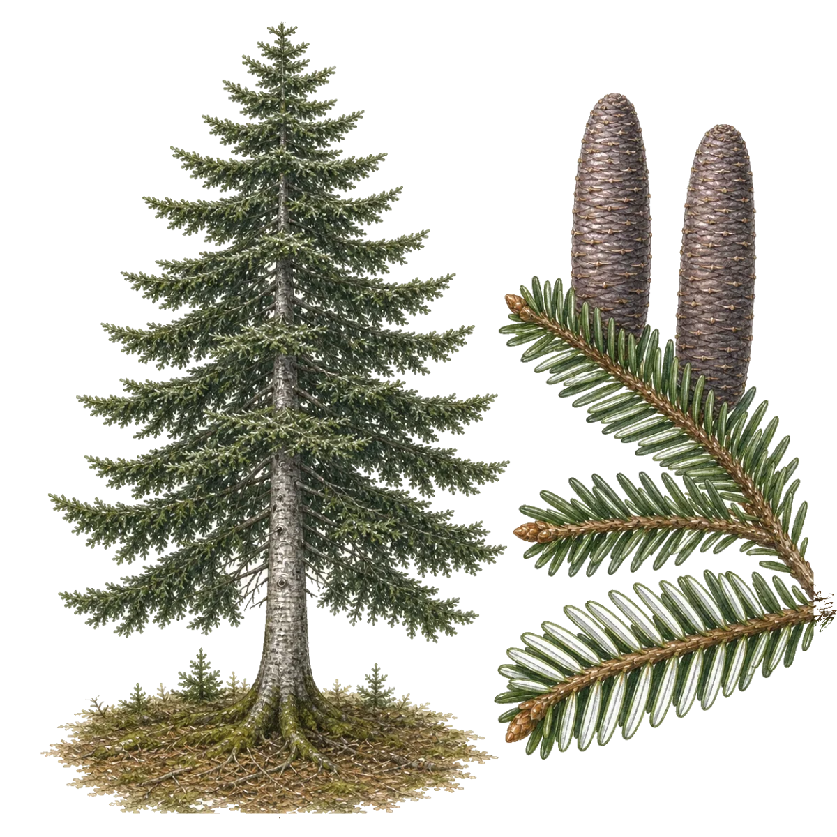 Abies alba, port de l’arbre dans le Guide MycoRadar.
