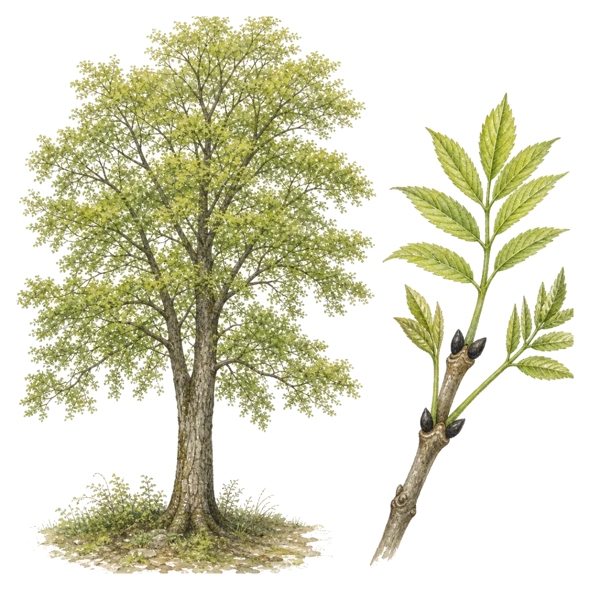 Fraxinus excelsior, port de l’arbre dans le Guide MycoRadar.