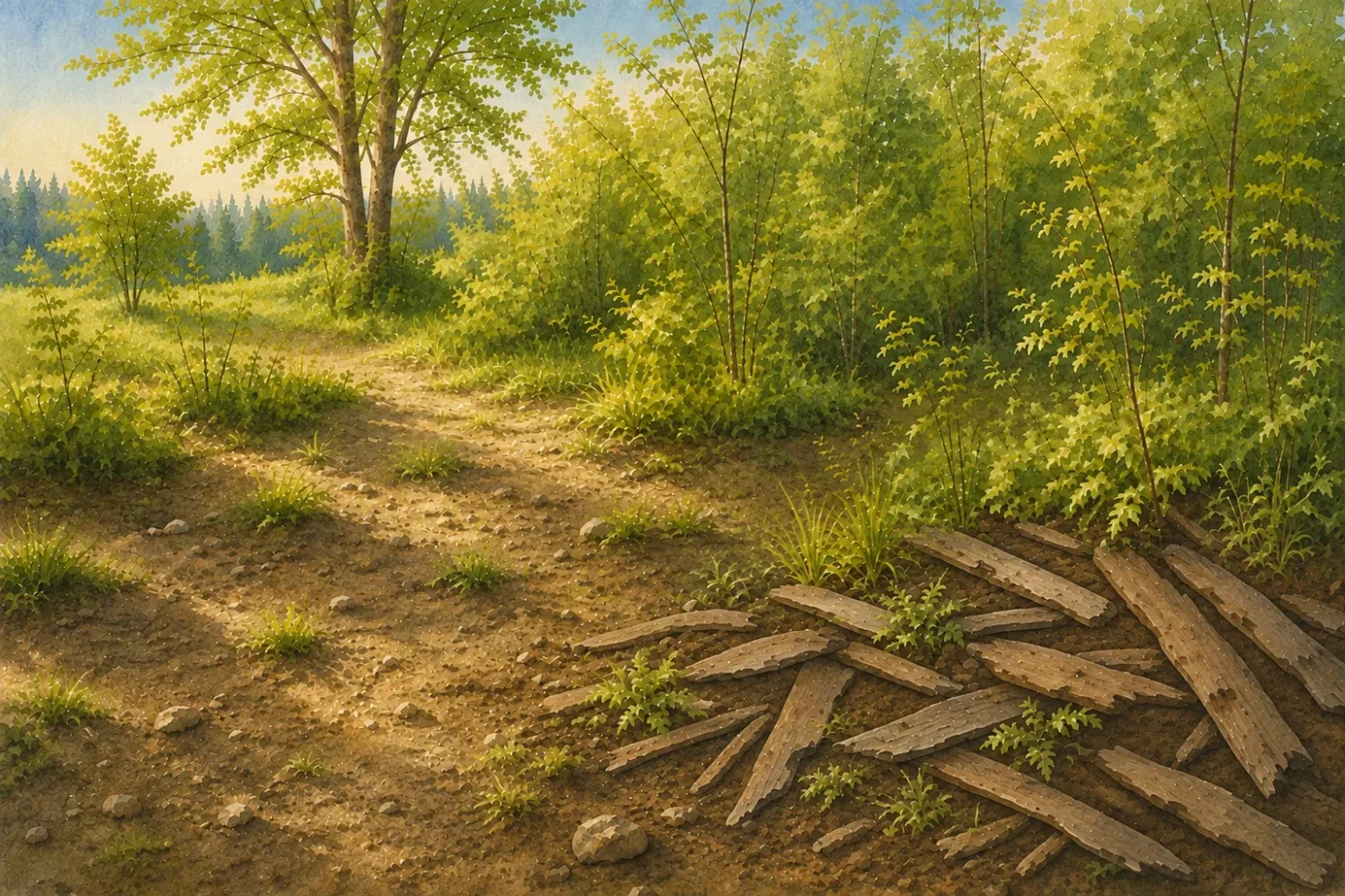 Sol remanié et paillis ligneux au printemps