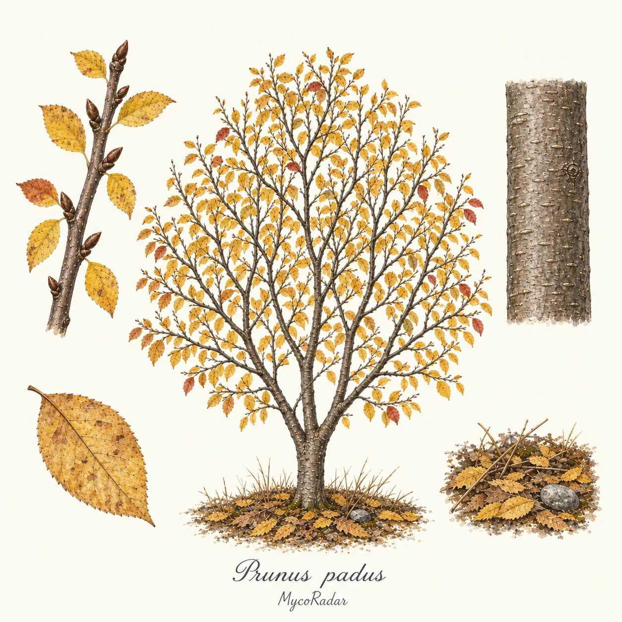 Prunus padus, پاییز